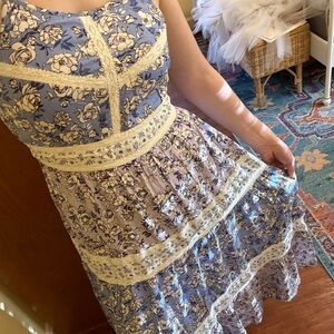 Beautiful sleeveless floral tiered maxi Easter dress lace trim accents